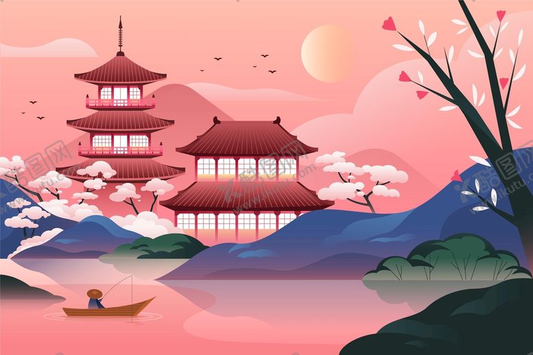 编号：95024809150439396789【酷图网】源文件下载-中式建筑插画宝塔宫殿