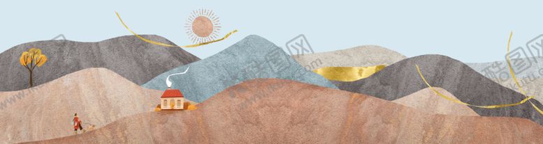 编号：23978609282358075025【酷图网】源文件下载-新中式鎏金山脉莫兰迪色装饰画