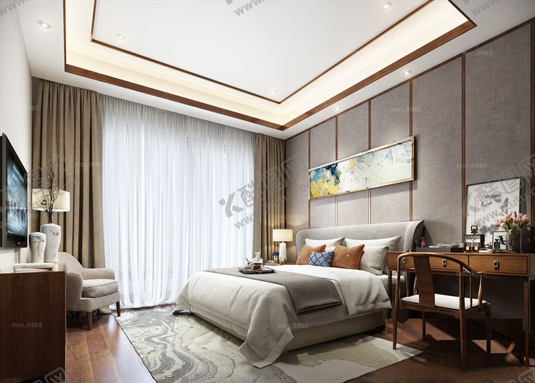 编号：61171209240959183860【酷图网】源文件下载-新中式卧室