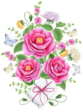 手绘花草牡丹花园元素素材