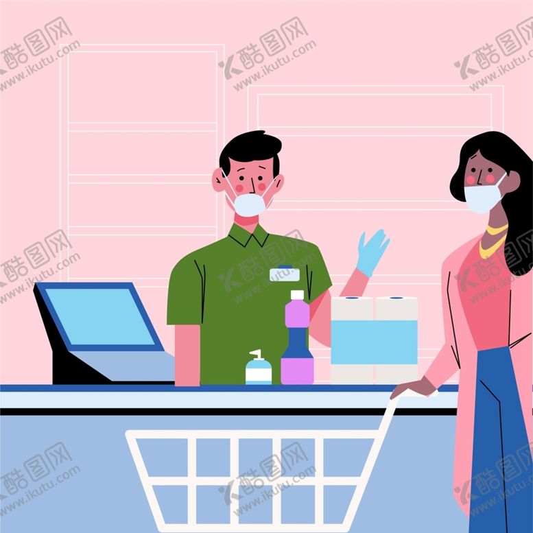 编号：60947510070650062657【酷图网】源文件下载-结账的戴口罩人物