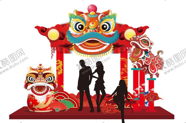 编号：16889412041246409101【酷图网】源文件下载-传统文化中国风红色喜庆醒狮门头美陈