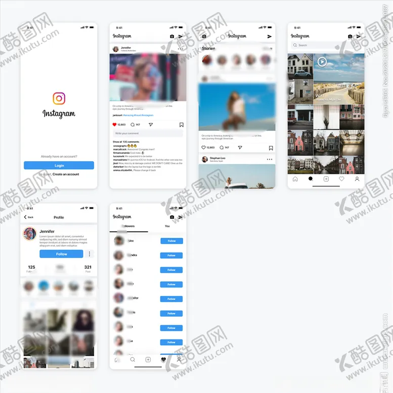 编号：66239604102110192386【酷图网】源文件下载-xd社交蓝色UI设计登录页发现