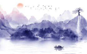 竹子鸟山水