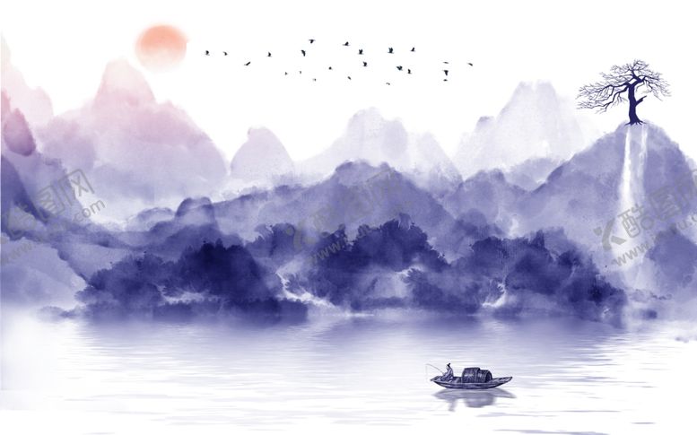 编号：87591110211741269600【酷图网】源文件下载-鸟抽象山水背景墙