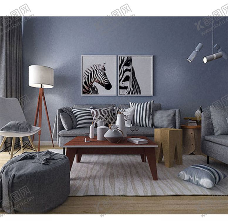 编号：51624510031629473215【酷图网】源文件下载-北欧室内沙发茶几组合