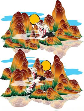 山水风景插画色彩绚丽