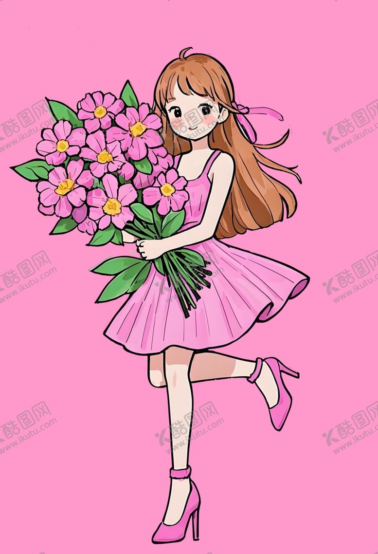 编号：89574303082120565289【酷图网】源文件下载-妇女节捧着鲜花的女孩