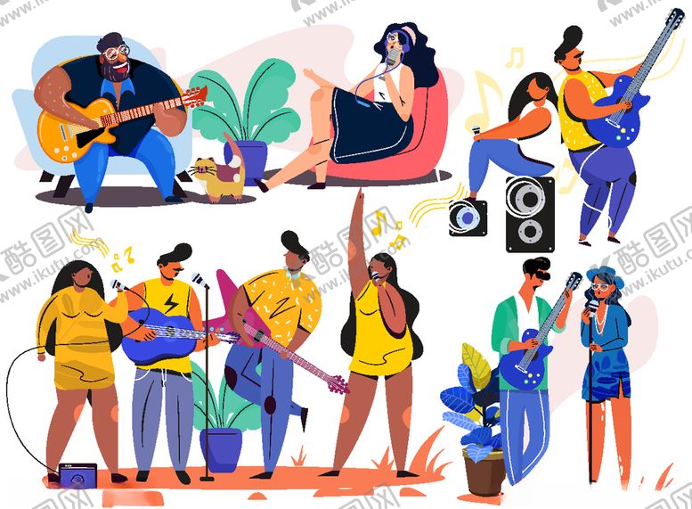 编号：97228510040459233538【酷图网】源文件下载-4组创意演奏乐器人物