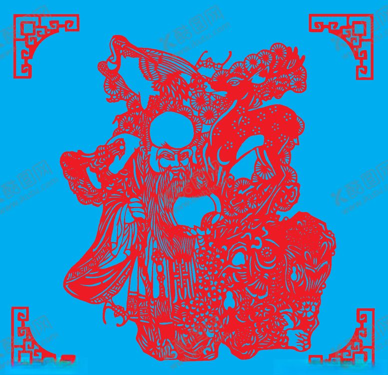 编号：18176209280341296227【酷图网】源文件下载-老寿星福剪纸