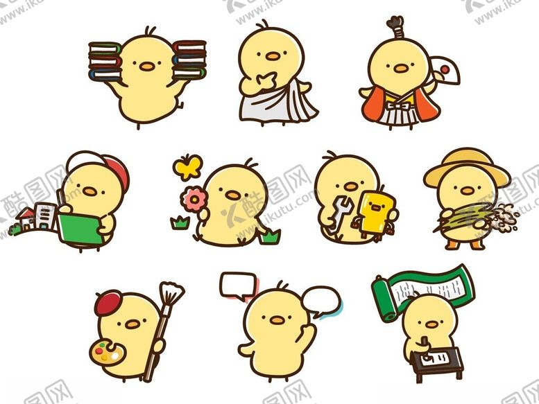 编号：84517211021045222484【酷图网】源文件下载-可爱小黄鸡卡通形象集合