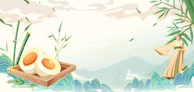 端午节咸鸭蛋国潮蓝绿背景