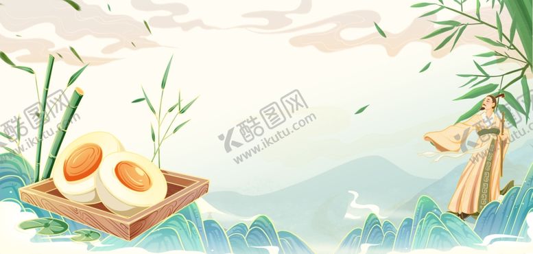 编号：94026104301559575775【酷图网】源文件下载-端午节咸鸭蛋国潮蓝绿背景