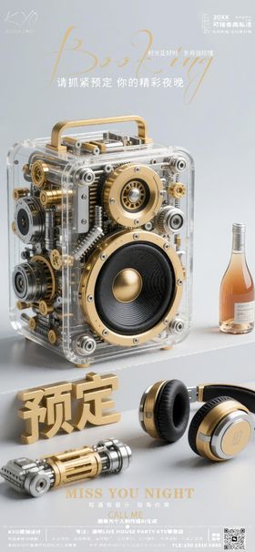 酒吧KTV早场预定转场透明音箱海报