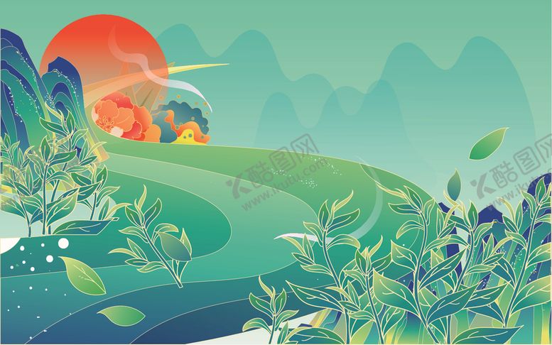 编号：64403704161758505419【酷图网】源文件下载-清明茶山田园风光插画