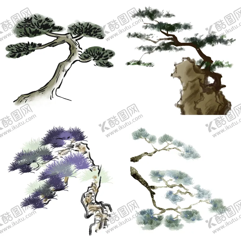 编号：45862309221225140746【酷图网】源文件下载-中国风水墨松树松枝迎客松水墨画