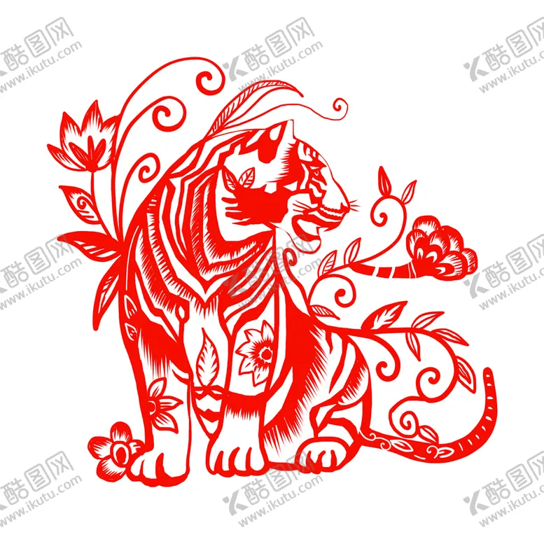 编号：30896111012046555234【酷图网】源文件下载-虎年剪纸老虎窗花元素