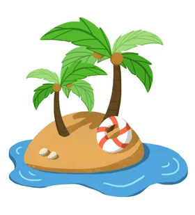 沙滩椰子树卡通夏季游泳海边素材