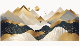 国风山水烫金背景ai素材脉景装饰插画