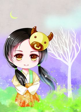 Q版可爱古风少女卡通形象3
