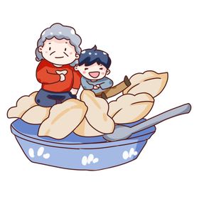 手绘饺子素材团圆饭新年小年