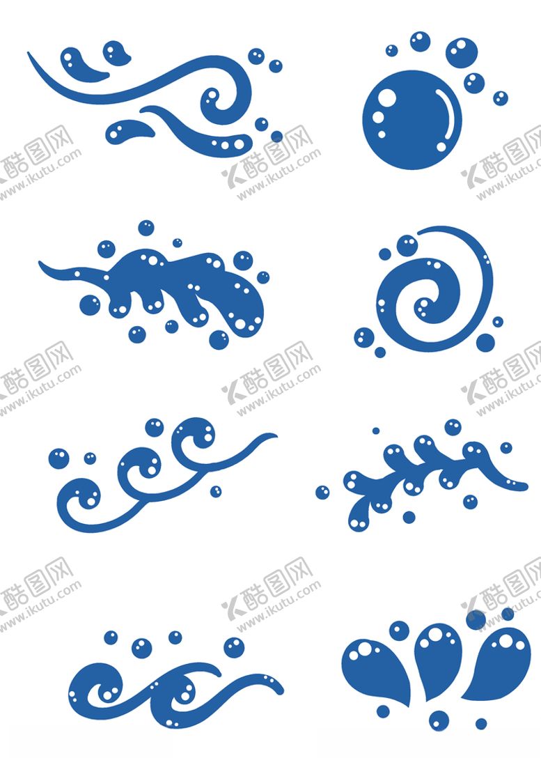 编号：45677407140719317925【酷图网】源文件下载-蓝色水花图案设计元素