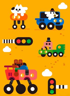 安全驾驶可爱小动物矢量图