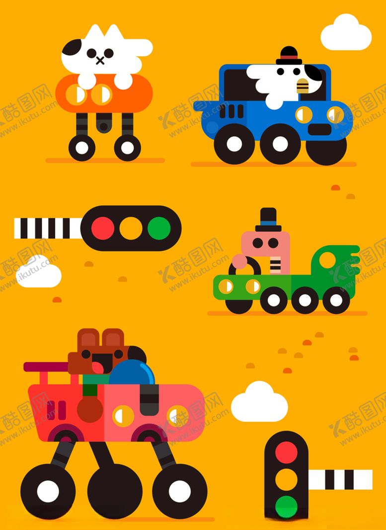 编号：86421410290244174385【酷图网】源文件下载-安全驾驶可爱小动物矢量图