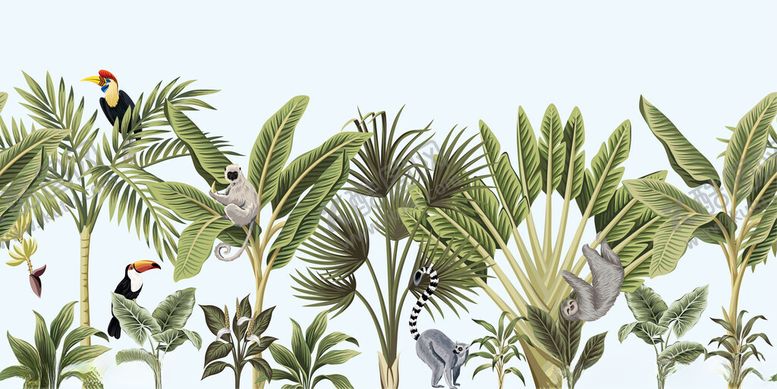 编号：36418410151937455942【酷图网】源文件下载-热带植物与鸟类装饰图案