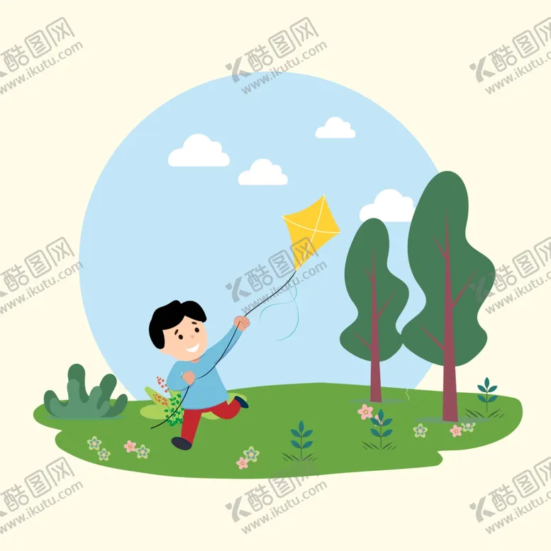 编号：53247103131742159938【酷图网】源文件下载-野外放风筝的小男孩