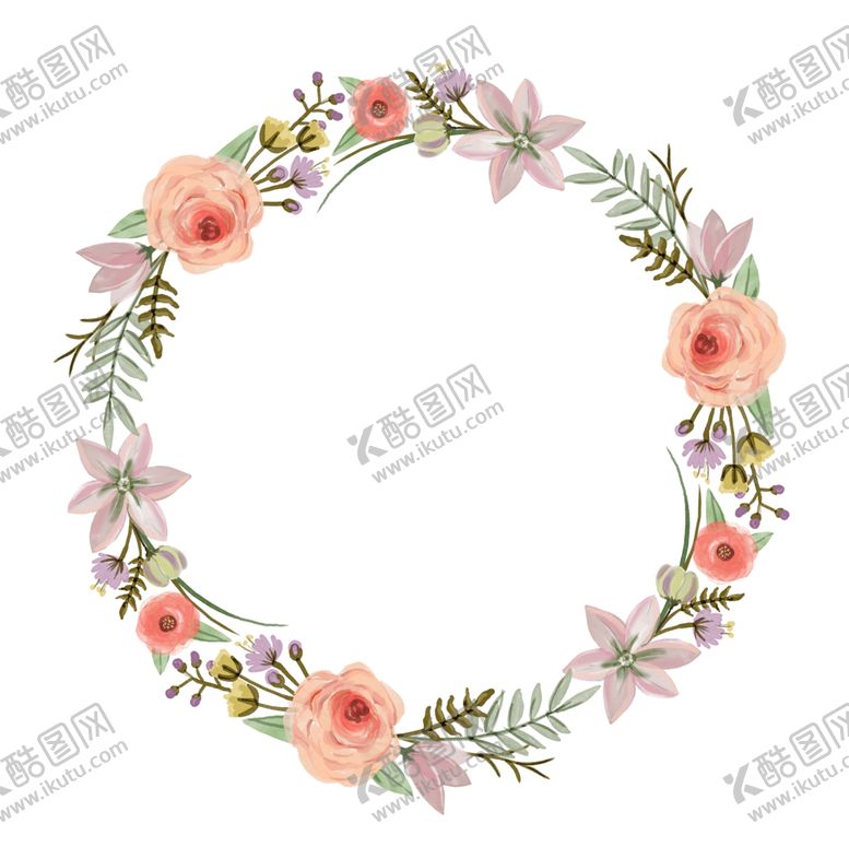 花环优雅纹玫瑰淡彩