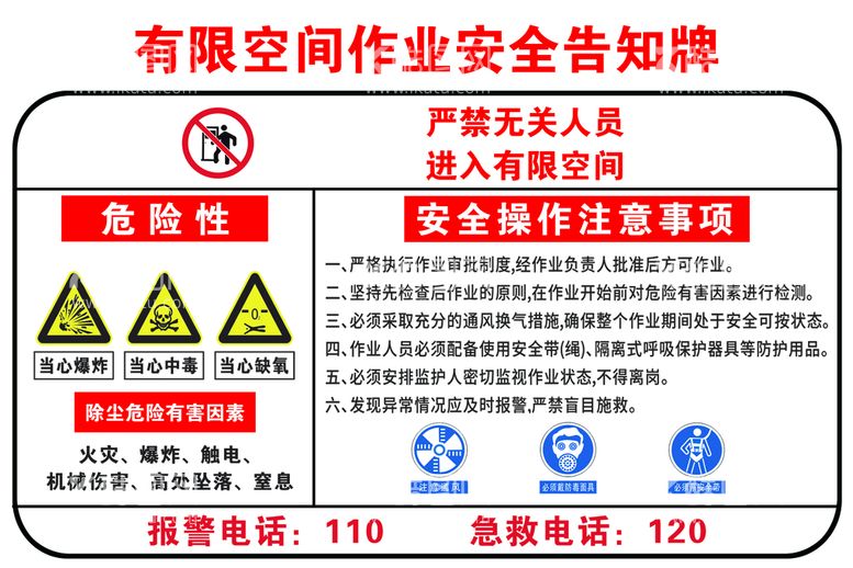 编号：52967009272115212914【酷图网】源文件下载-有限空间作业安全告知牌