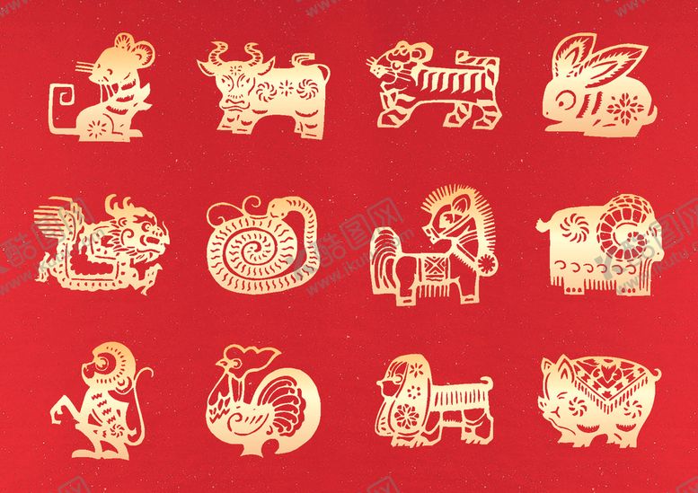 编号：63765610101750561734【酷图网】源文件下载-矢量十二生肖剪纸