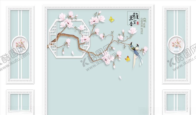编号：80079805181131406853【酷图网】源文件下载-花鸟画玉兰背景墙