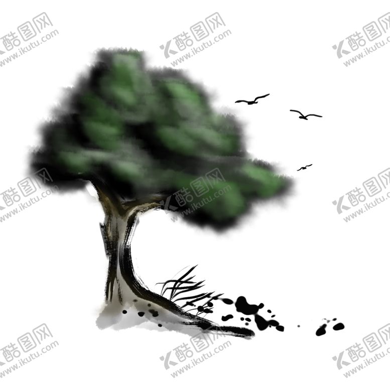 编号：73515009300332184275【酷图网】源文件下载-中国画水墨风格树木卡通插画元素