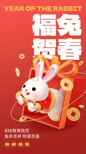 福兔招财新年全屏海报