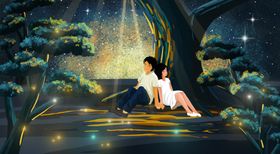 情侣人物清新森林插画背景素材