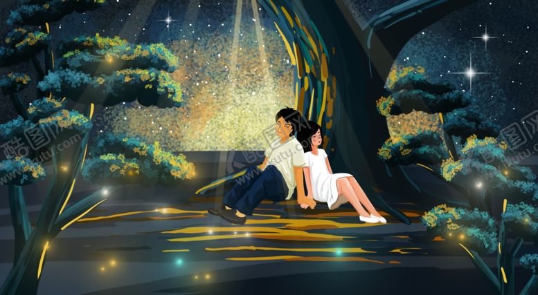 编号：74705109181306271306【酷图网】源文件下载-情侣人物清新森林插画背景素材