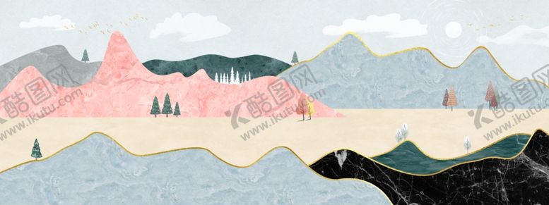 编号：75515010040051279659【酷图网】源文件下载-新中式莫兰迪意境山水风景装饰画