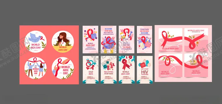 编号：79970804271452335784【酷图网】源文件下载-艾滋病扁平风矢量插画海报组图
