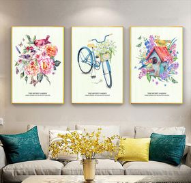 水彩花卉三联装饰画