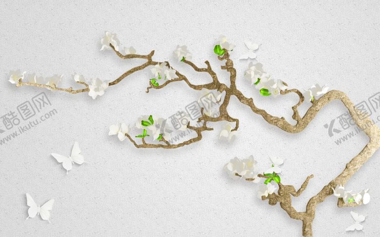 编号：50359510011132289514【酷图网】源文件下载-浮雕新中式树枝3d立体背景墙壁