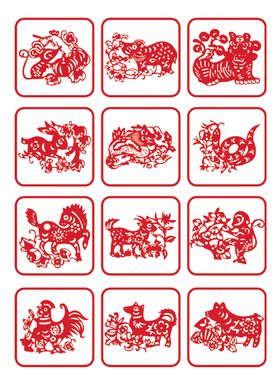 红色剪纸风螃蟹图案设计
