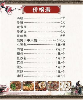 早餐店价目表