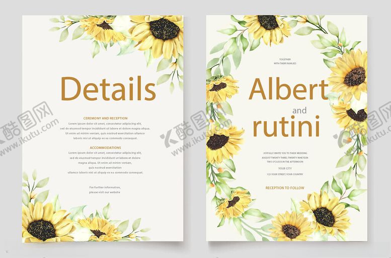 编号：36810111020216059338【酷图网】源文件下载-向日葵婚礼邀请函设计
