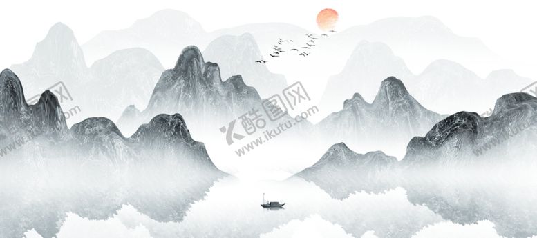 编号：74273504280510079243【酷图网】源文件下载-大雁东南飞山峰水墨画