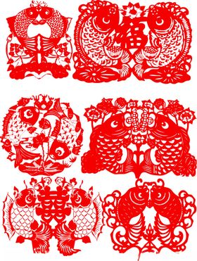 传统中式红色剪纸图案集