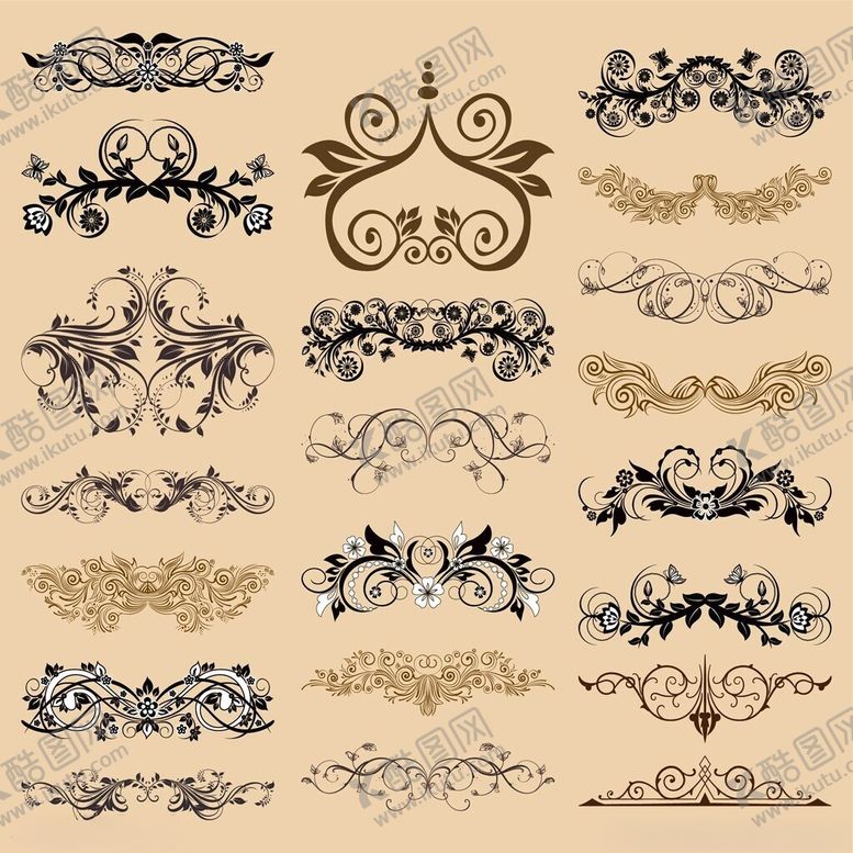 编号：93492504030820396079【酷图网】源文件下载-复古华丽装饰花纹图案集