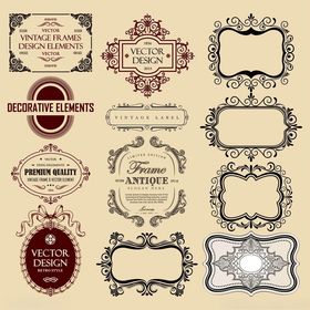 复古装饰性边框标签集合