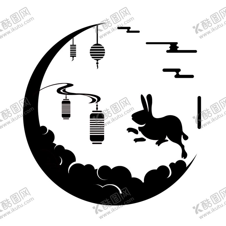 编号：98025309260218318045【酷图网】源文件下载-中秋玉兔灯笼剪影